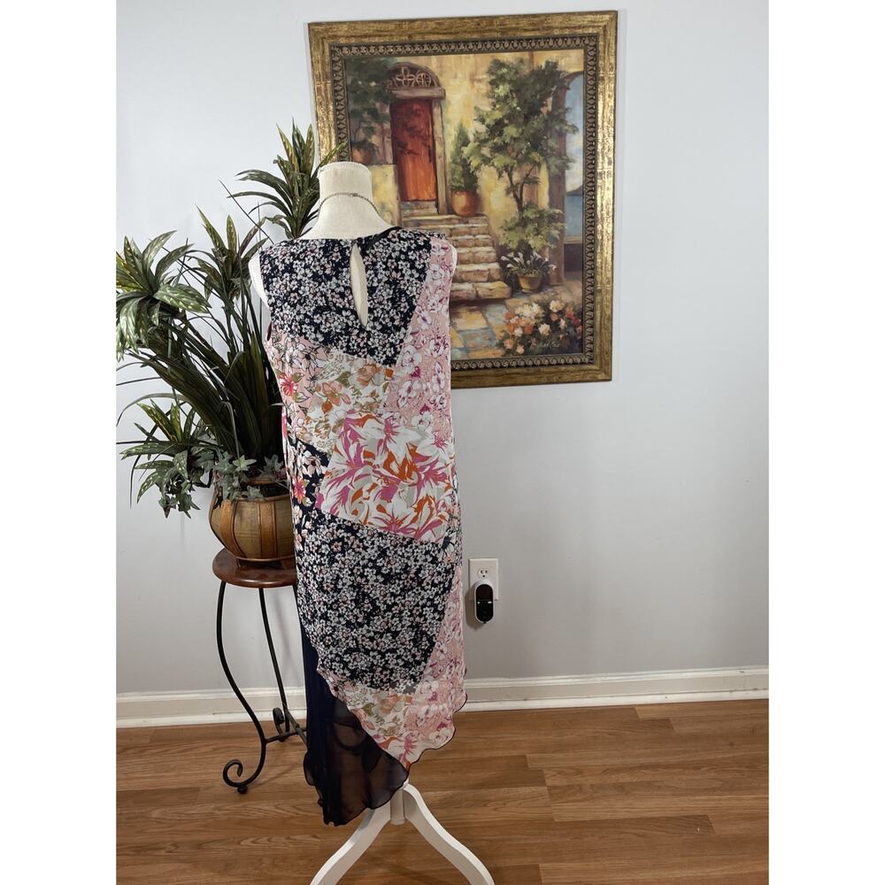 Enfocus Studio Women Size 6 Floral Patchwork Asymmetrical Midi Dress Boho Resort - Picture 5 of 10